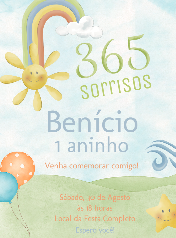 Convite de Aniversário 365 Sorrisos para Editar Online Convite de Aniversário 365 Sorrisos para Editar Online