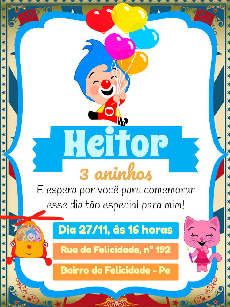 Convite de Aniversário Plim Plim para Editar e Imprimir Online Convite de Aniversário Plim Plim para Editar e Imprimir Online