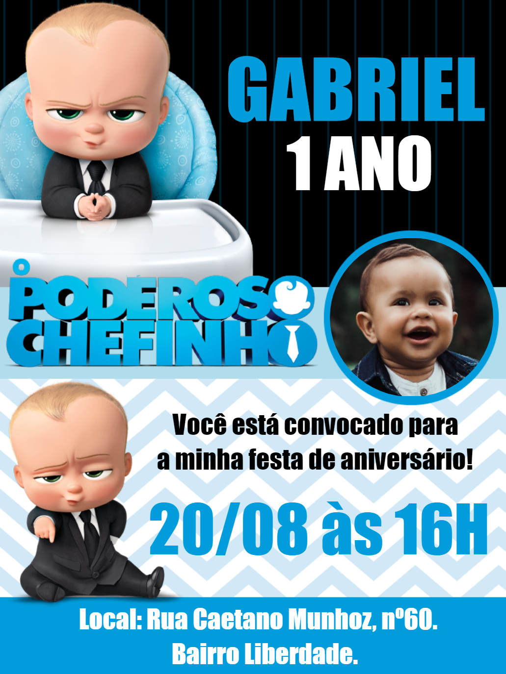 Convite Aniversário Poderoso Chefinho com Foto para Editar Convite Aniversário Poderoso Chefinho com Foto para Editar