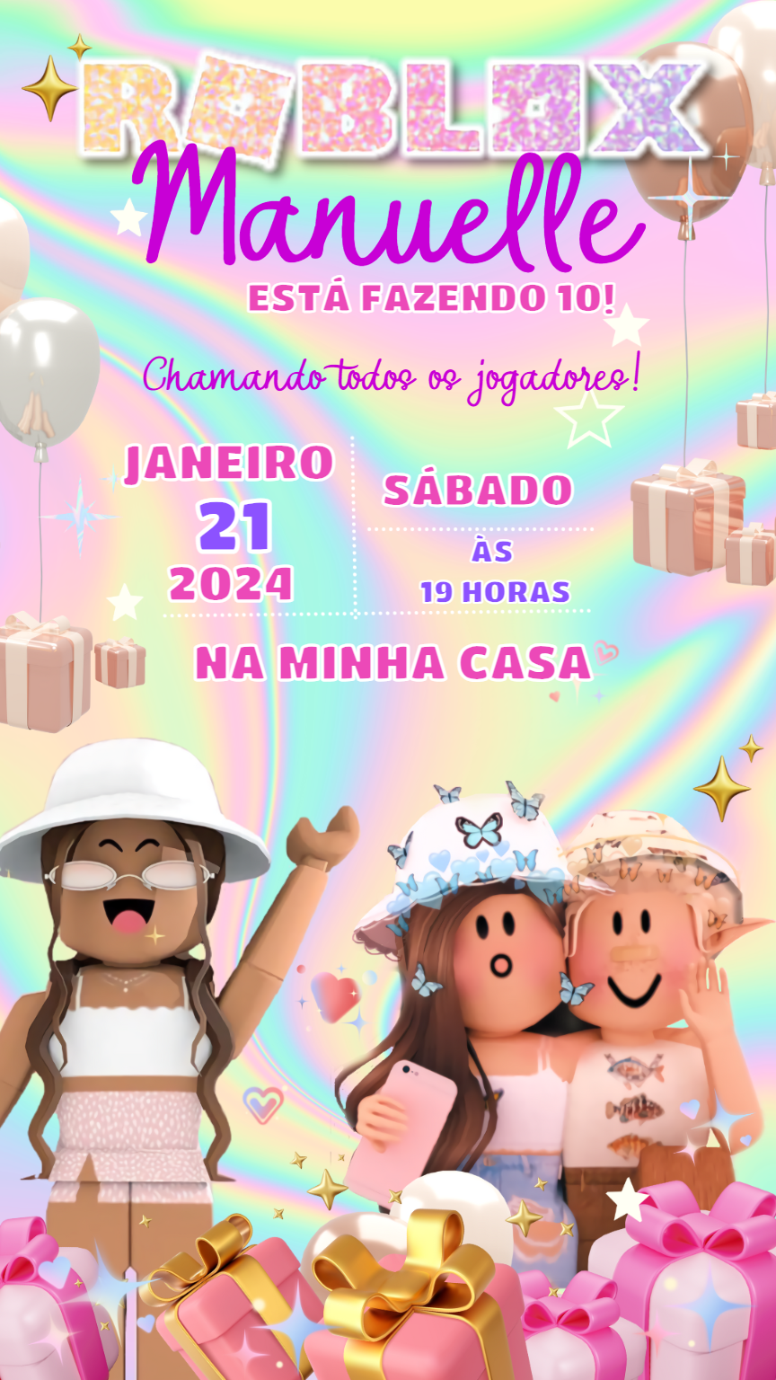 Convite de Aniversário Roblox Menina para Editar Online Convite de Aniversário Roblox Menina para Editar Online