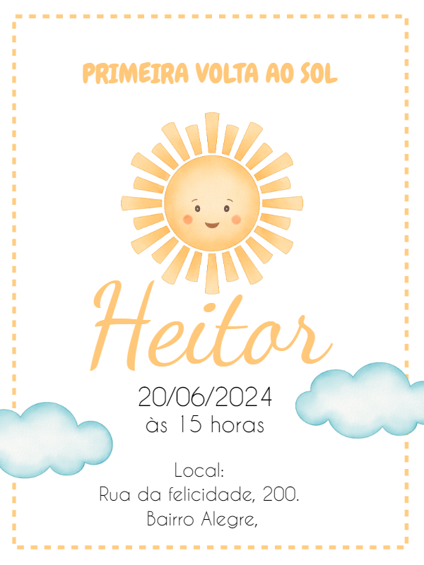 Convite Aniversário Primeira Volta ao Sol Menino para Editar Convite Aniversário Primeira Volta ao Sol Menino para Editar