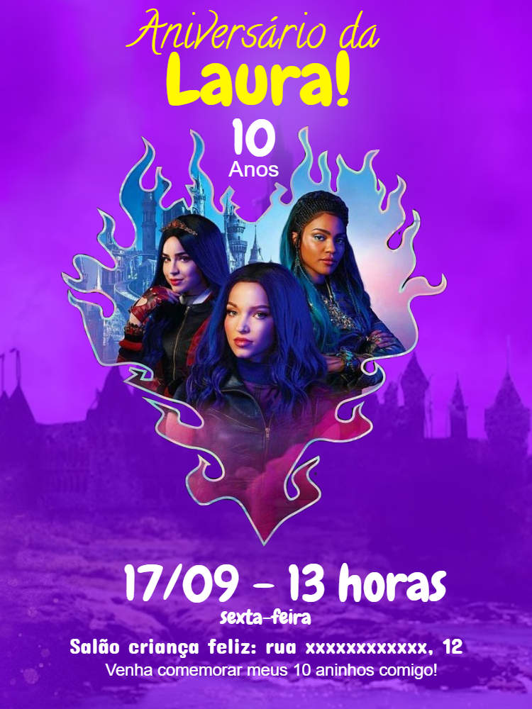 Convite de Aniversário Descendentes para Editar Online