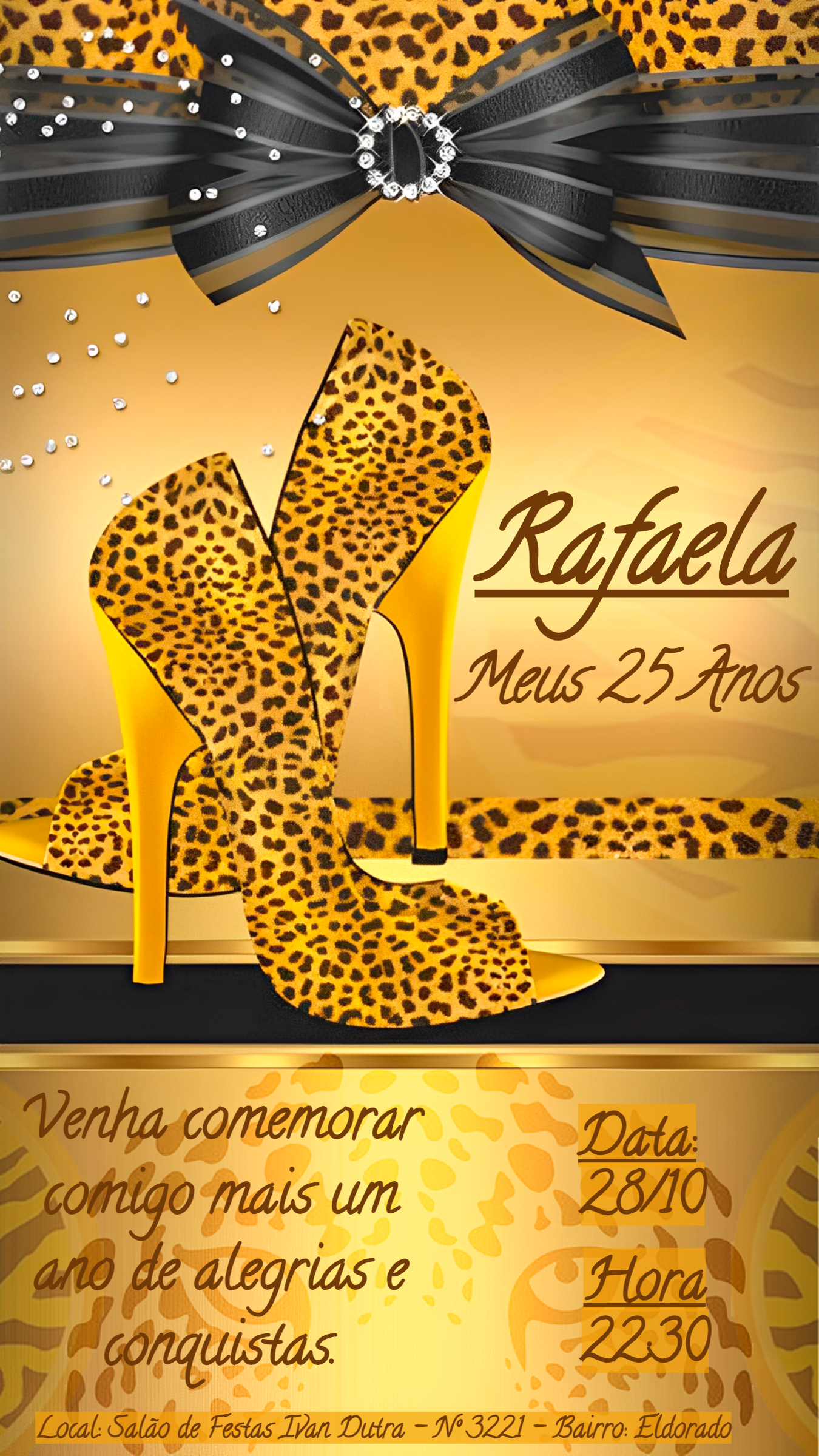 Convite de Aniversário Onça Dourado para Editar Online Convite de Aniversário Onça Dourado para Editar Online