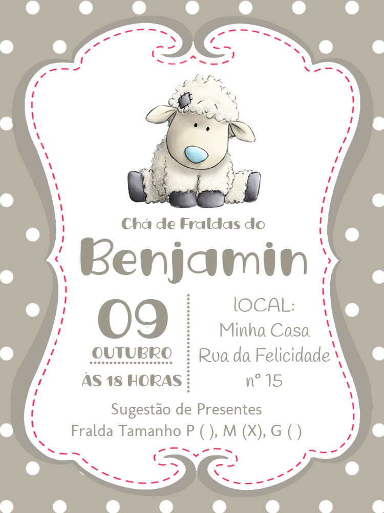 Convite Chá de Fraldas Ovelhinha Fofa para Editar Online