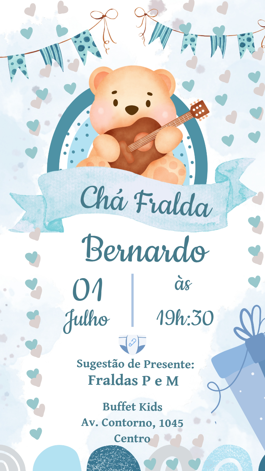 Convite Chá de Fralda Ursinho Fofo para Editar Online Convite Chá de Fralda Ursinho Fofo para Editar Online