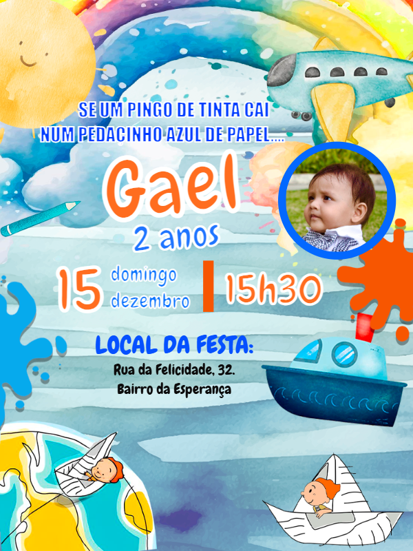 Convite Aniversário Aquarela com Foto para Editar Online Convite Aniversário Aquarela com Foto para Editar Online