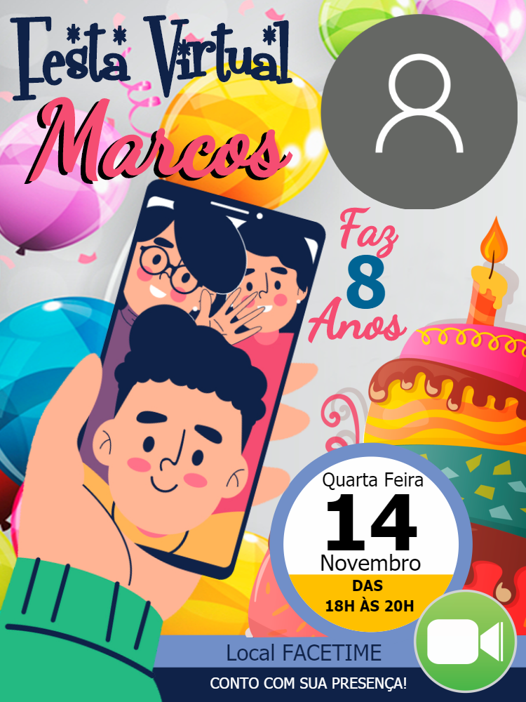 Convite de Aniversário Virtual Colorido com Foto para Editar Convite de Aniversário Virtual Colorido com Foto para Editar