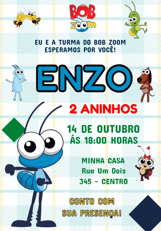 Convite Aniversário Bob Zoom Editável Online para Imprimir Convite Aniversário Bob Zoom Editável Online para Imprimir