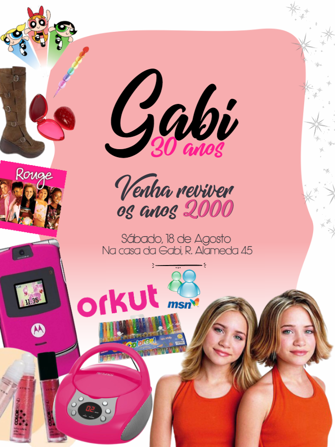 Convite de Aniversário Anos 2000 para Editar Online Convite de Aniversário Anos 2000 para Editar Online