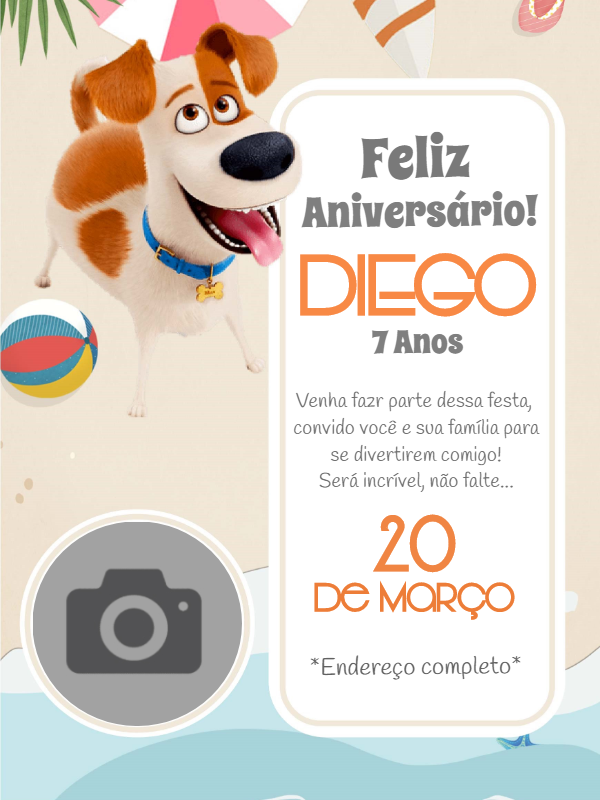 Convite de Aniversário Pets com Foto para Editar Online Convite de Aniversário Pets com Foto para Editar Online