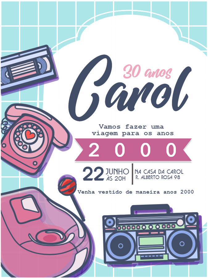 Convite de Aniversário Anos 2000 Vintage para Editar Online Convite de Aniversário Anos 2000 Vintage para Editar Online