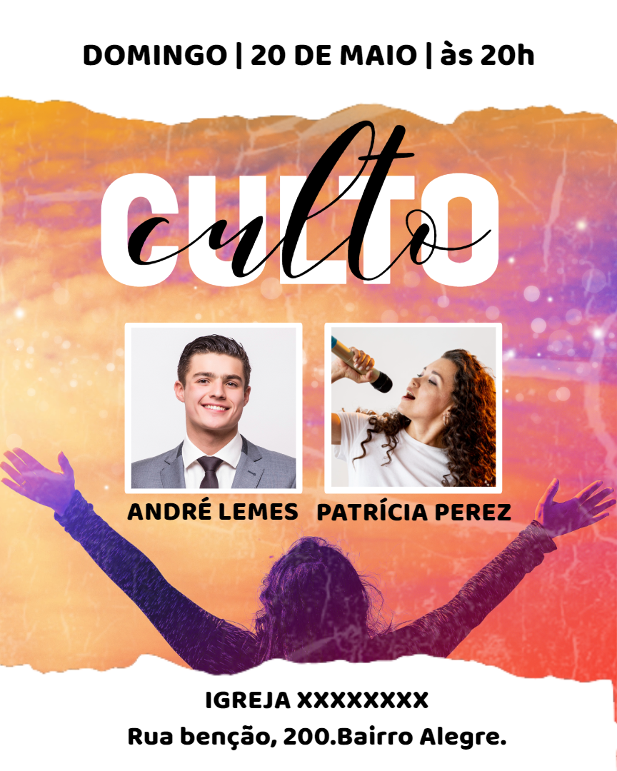 Convite para Culto com Foto Editável Online para Igreja