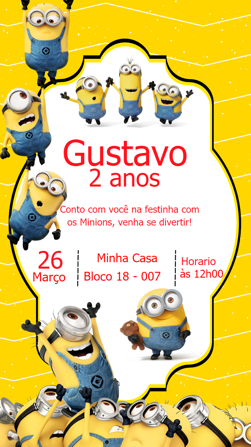 Convite de Aniversário Minions para Editar e Imprimir Convite de Aniversário Minions para Editar e Imprimir