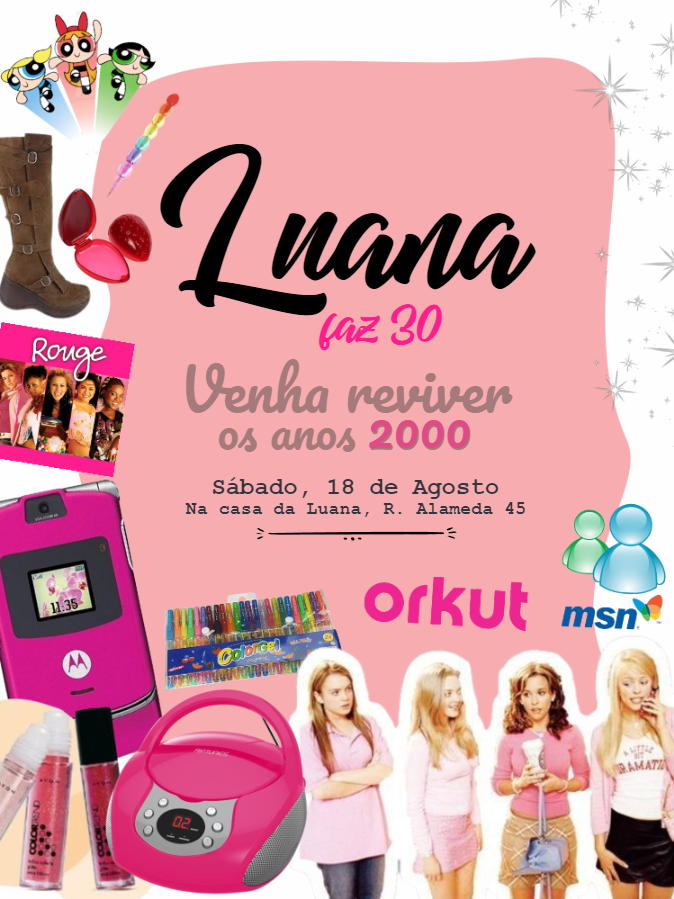 Convite de Aniversário Anos 2000 Retrô para Editar Online Convite de Aniversário Anos 2000 Retrô para Editar Online