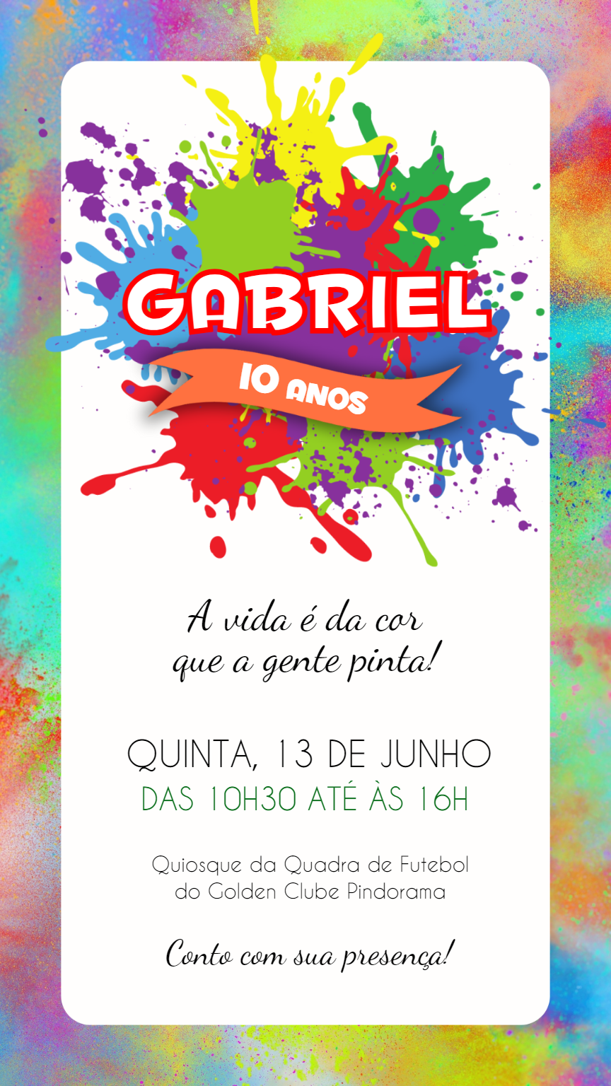 Convite Aniversário Festa das Cores para Editar Online Convite Aniversário Festa das Cores para Editar Online