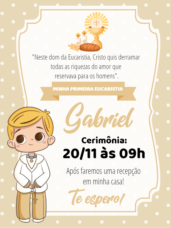 Convite Primeira Eucaristia Menino Loirinho para Editar Online Convite Primeira Eucaristia Menino Loirinho para Editar Online