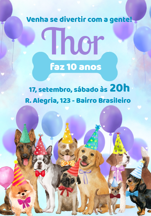 Convite Aniversário de Cachorro para Editar Online Convite Aniversário de Cachorro para Editar Online