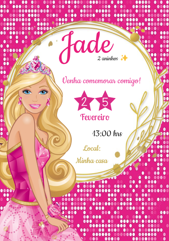 Convite Aniversário Barbie Princesa para Editar Online Convite Aniversário Barbie Princesa para Editar Online