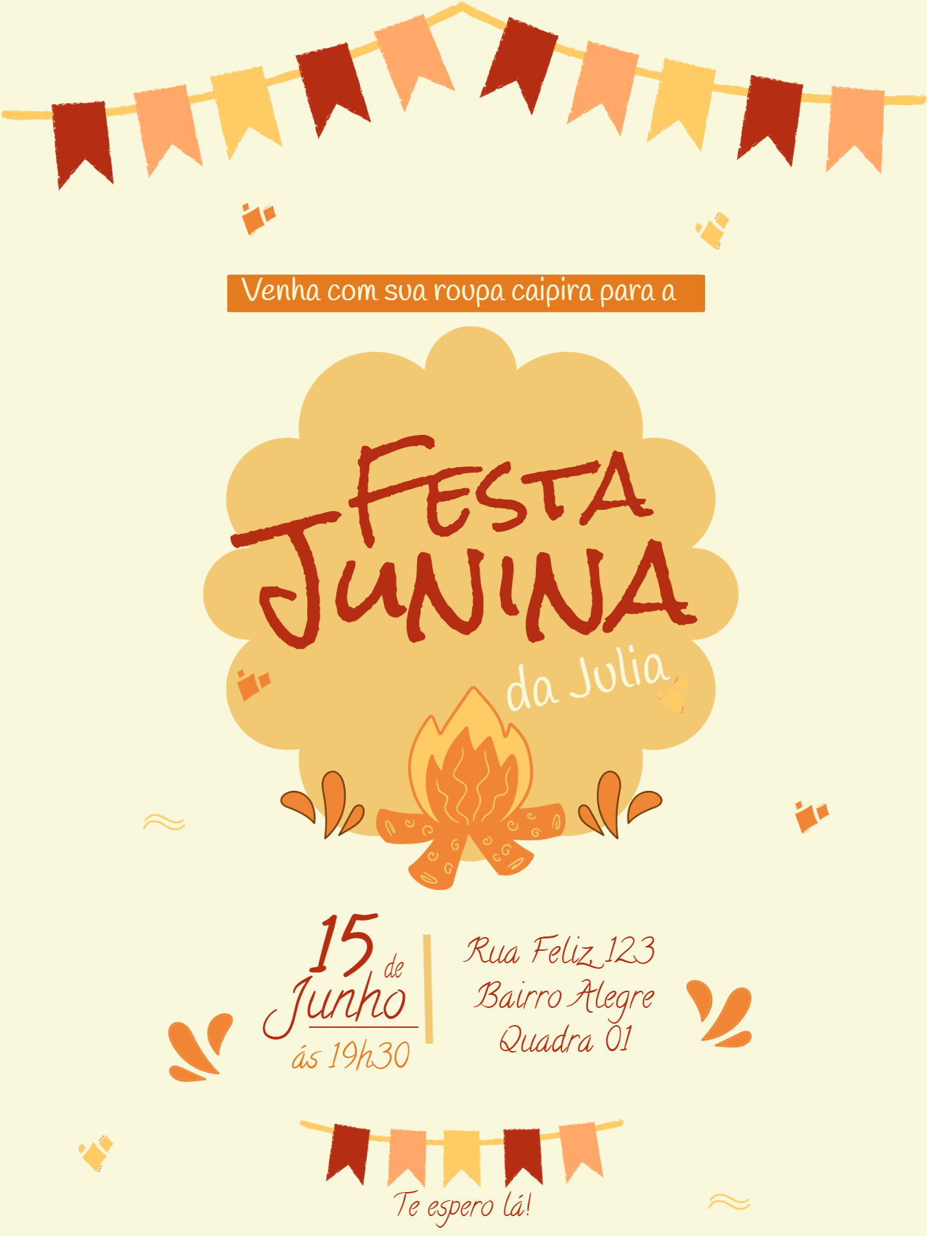 Convite de Aniversário Festa Junina com Fogueira para Editar Convite de Aniversário Festa Junina com Fogueira para Editar