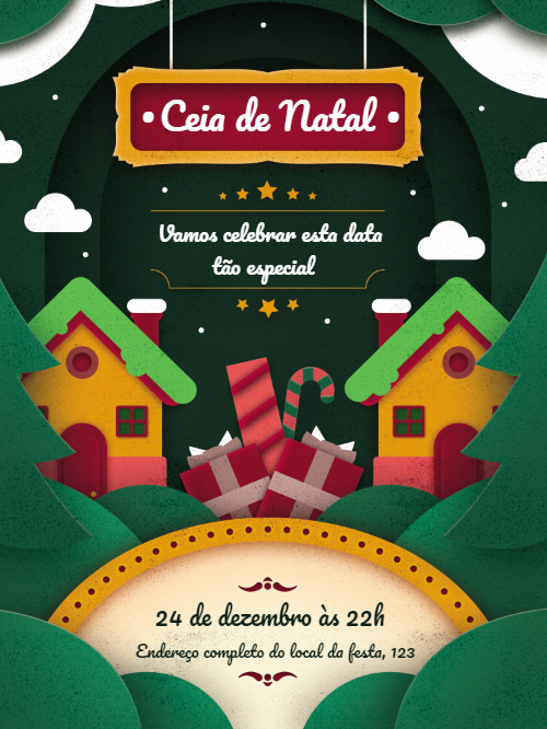 Convite de Natal com Vilarejo Ilustrado para Editar Online Convite de Natal com Vilarejo Ilustrado para Editar Online