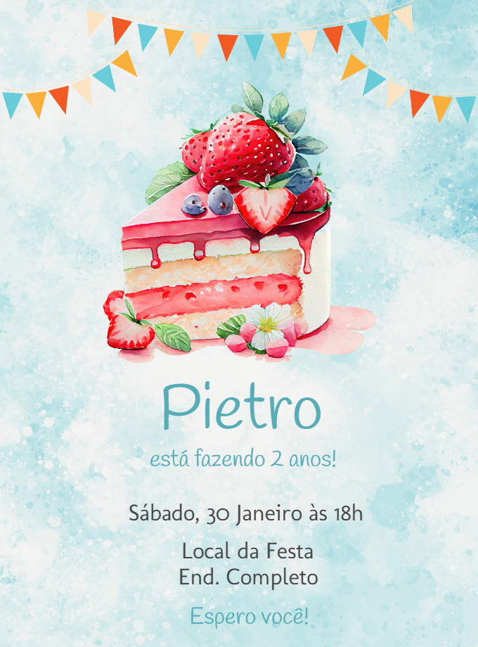 Convite de Aniversário Bolo de Morango para Editar Online Convite de Aniversário Bolo de Morango para Editar Online