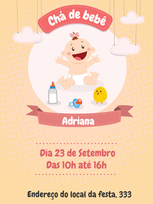 Convite Chá de Bebê Menina Delicado para Editar Online Convite Chá de Bebê Menina Delicado para Editar Online