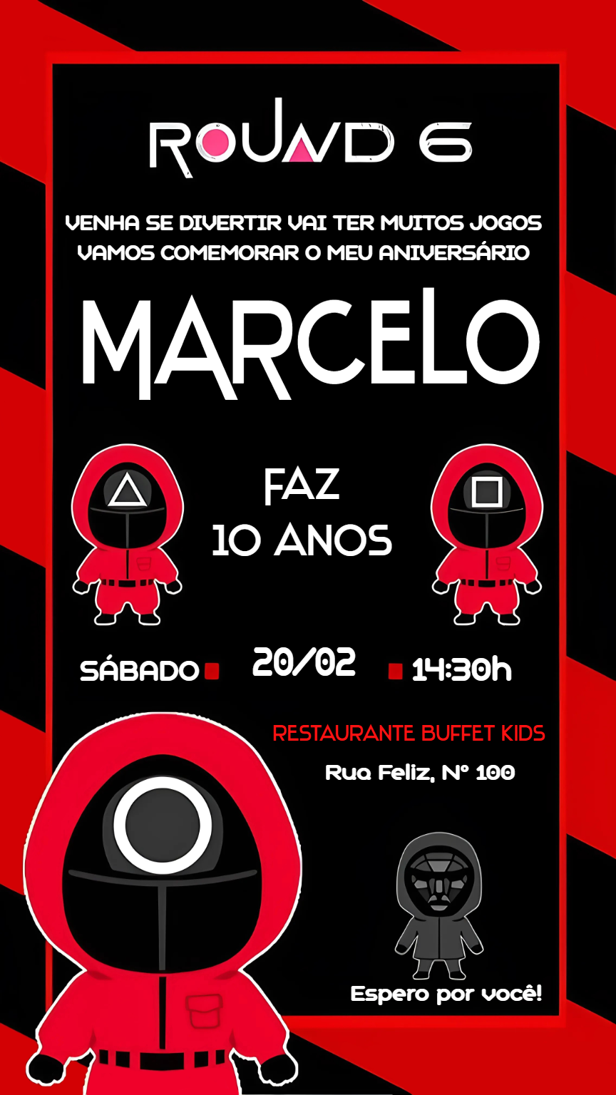 Convite de Aniversário Round 6 para Editar Online Convite de Aniversário Round 6 para Editar Online
