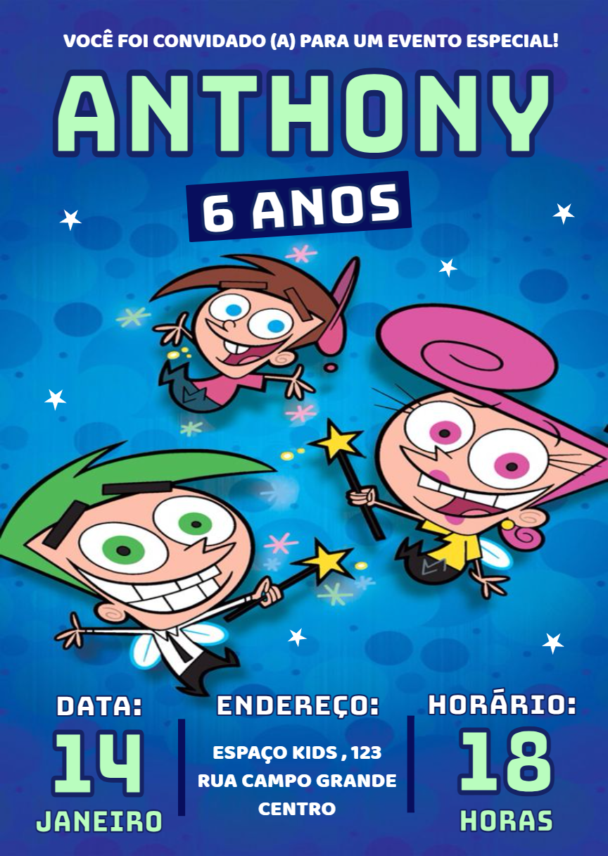 Convite Aniversário Padrinhos Mágicos para Editar Online Convite Aniversário Padrinhos Mágicos para Editar Online