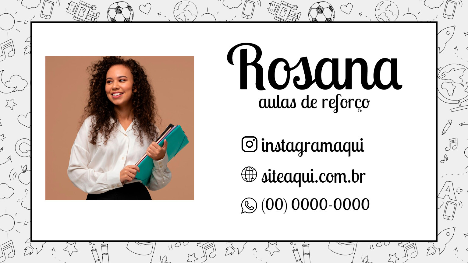 Cartão de Visita Aulas de Reforço com Foto para Editar Online Cartão de Visita Aulas de Reforço com Foto para Editar Online