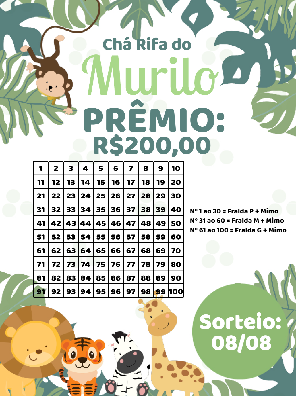 Chá Rifa Safári Menino com Animais para Editar Online Chá Rifa Safári Menino com Animais para Editar Online