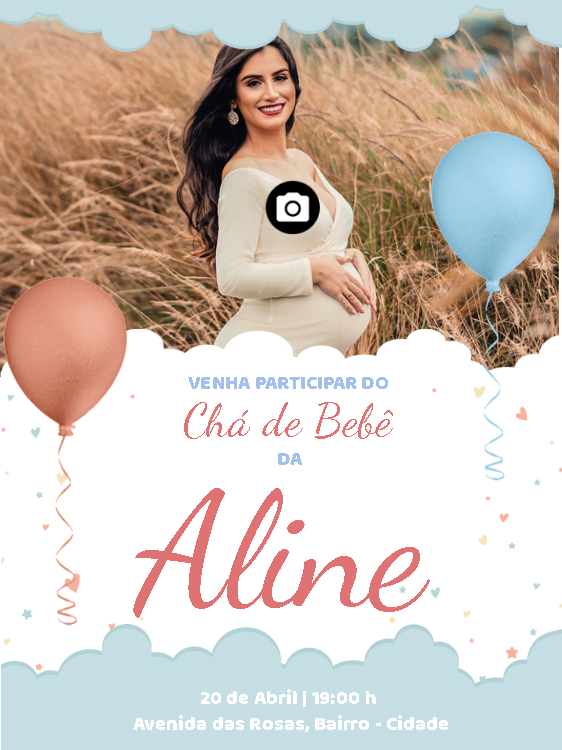 Convite de Chá de Bebê com Foto para Editar Online