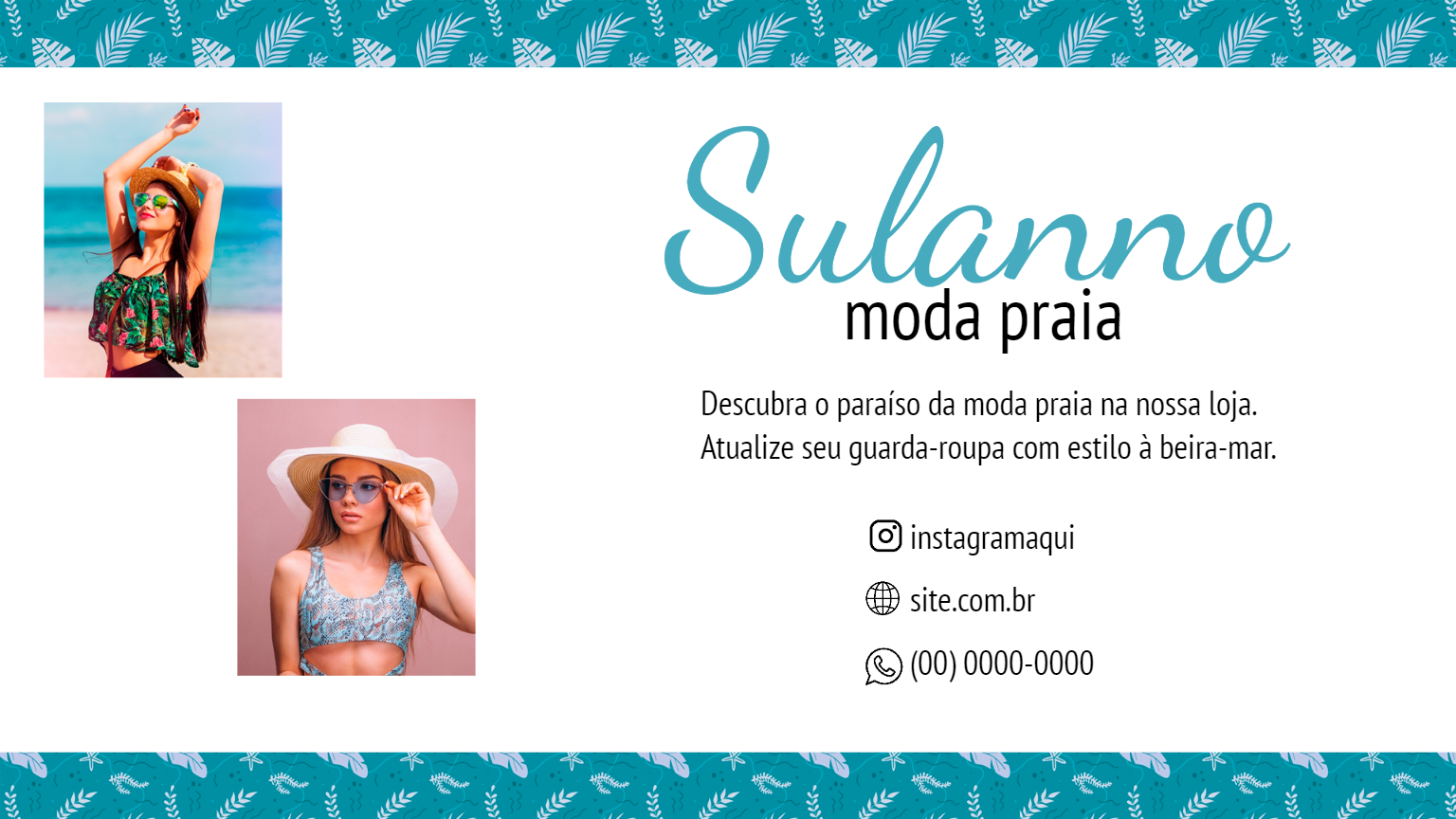 Cartão de Visitas Moda Praia Editável para sua Loja Cartão de Visitas Moda Praia Editável para sua Loja