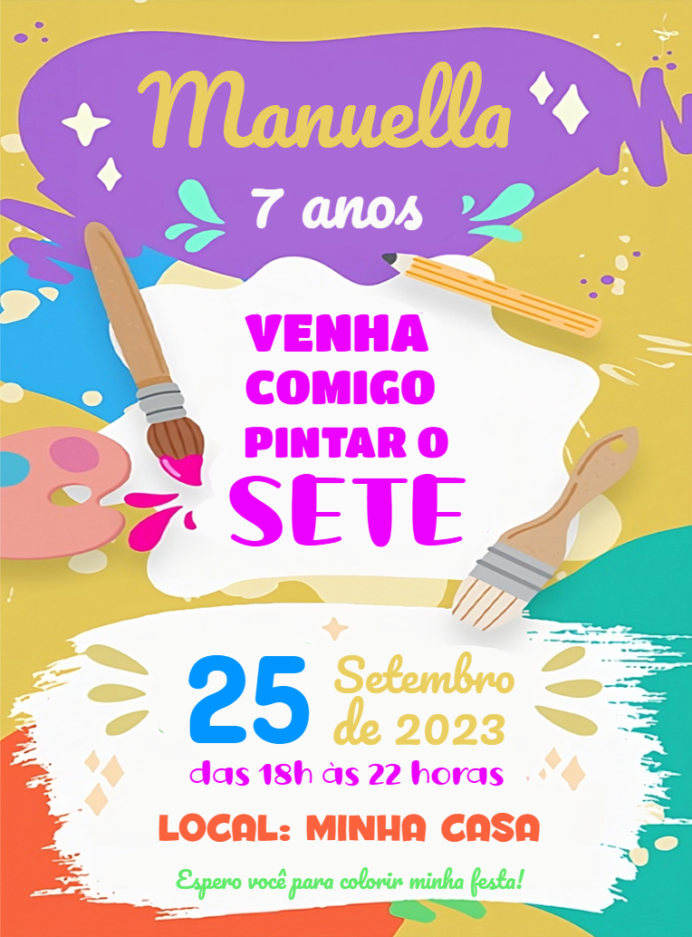 Convite de Aniversário Pintando o Sete para Editar Online Convite de Aniversário Pintando o Sete para Editar Online