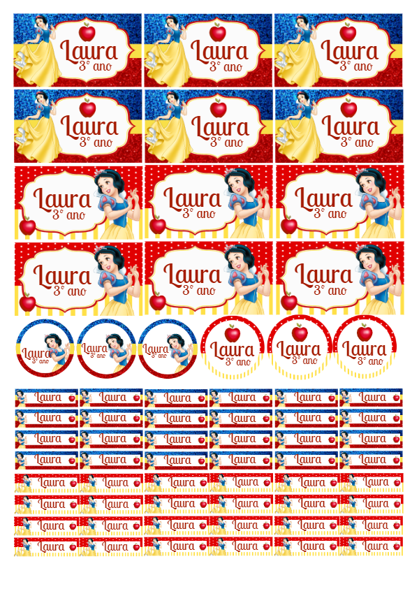 Kit de Etiquetas Escolares Branca de Neve para Editar Kit de Etiquetas Escolares Branca de Neve para Editar