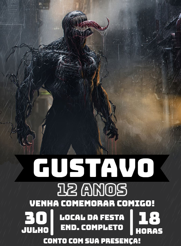 Convite de Aniversário Venom Editável para Enviar Online Convite de Aniversário Venom Editável para Enviar Online