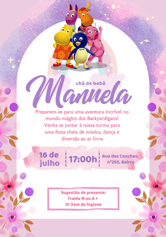Convite Chá de Bebê Backyardigans para Editar Online Convite Chá de Bebê Backyardigans para Editar Online