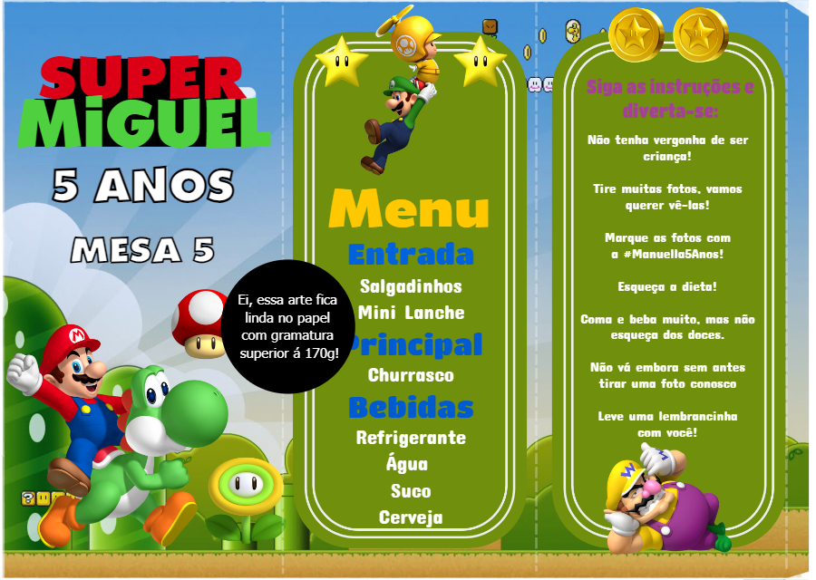 Menu de Aniversário Super Mario Bros Editável Online Menu de Aniversário Super Mario Bros Editável Online