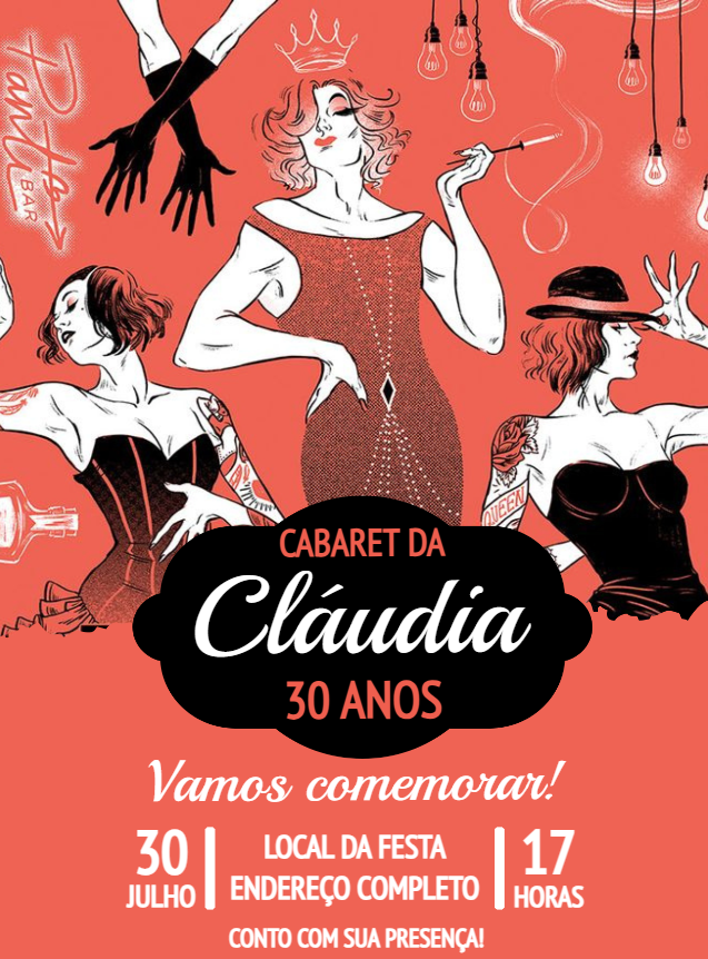 Convite de Aniversário Tema Cabaret para Editar Online