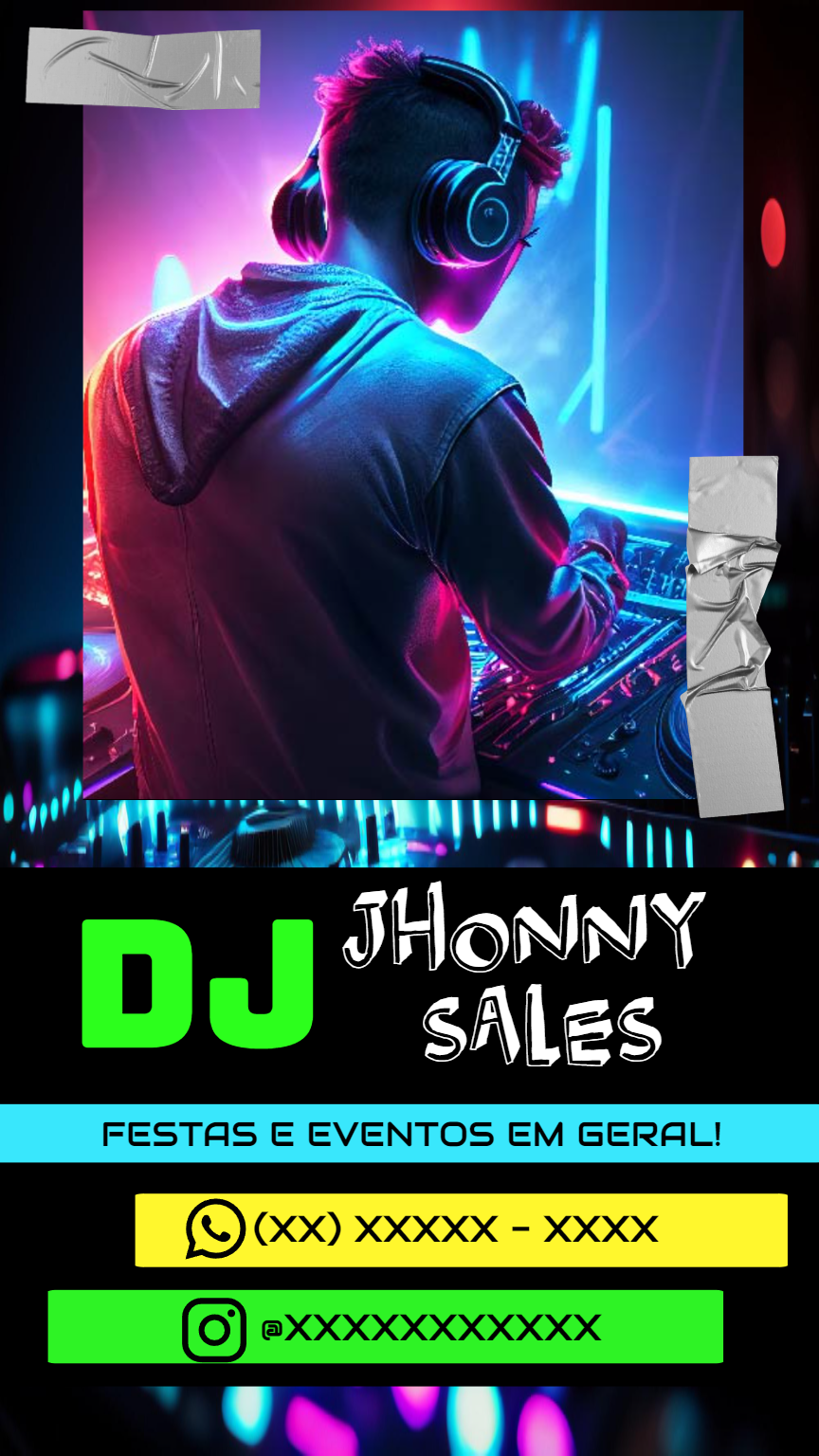 Cartão de Visita Digital para DJ Neon para Editar Online Cartão de Visita Digital para DJ Neon para Editar Online