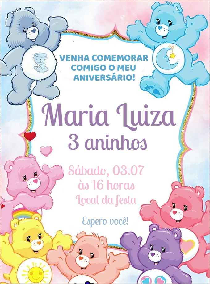 Convite de Aniversário Ursinhos Carinhosos para Editar Online Convite de Aniversário Ursinhos Carinhosos para Editar Online