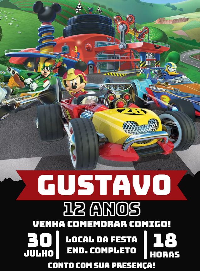 Convite Aniversário Mickey Aventuras sobre Rodas para Editar Convite Aniversário Mickey Aventuras sobre Rodas para Editar