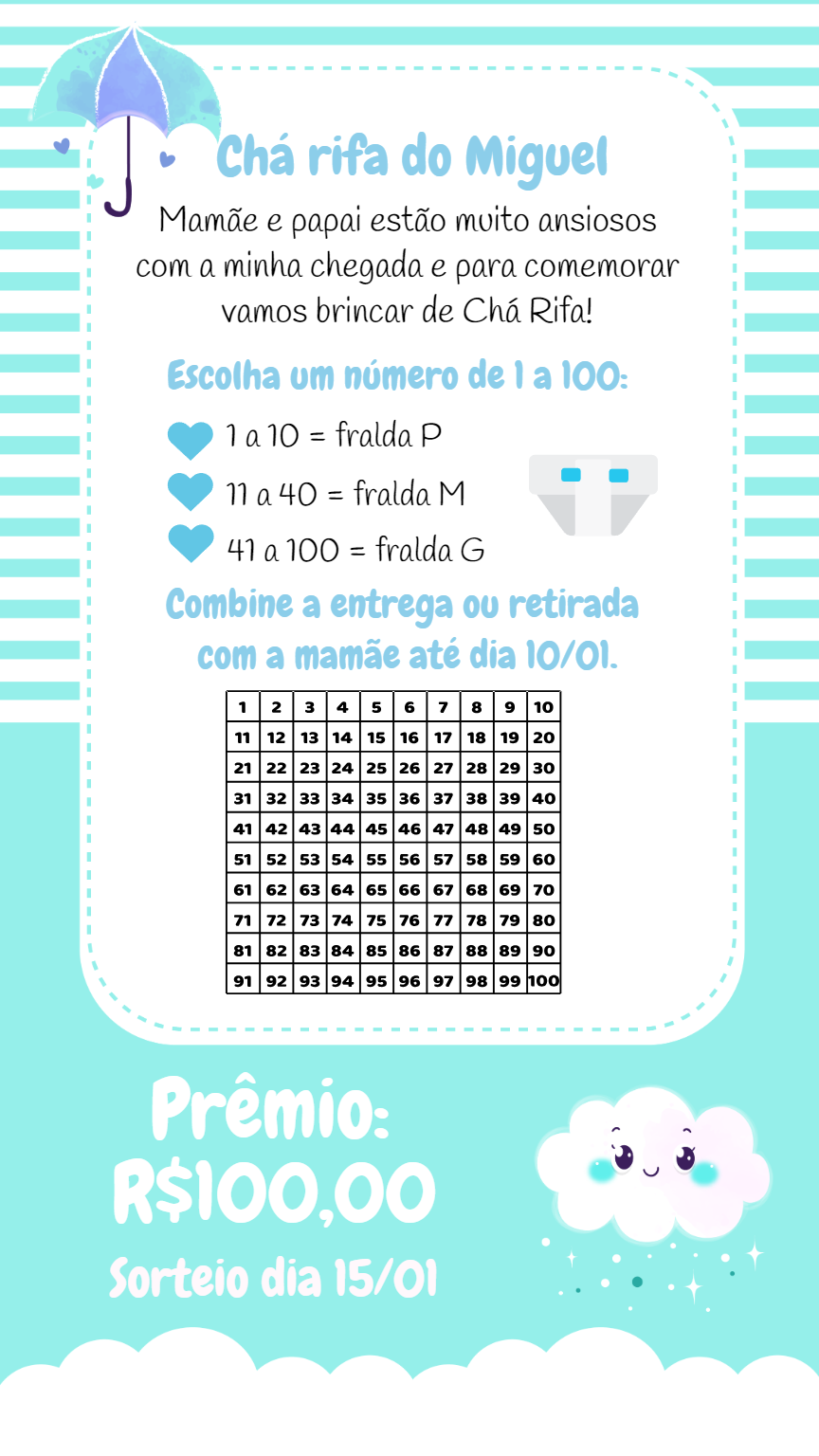 Chá Rifa Chuva de Bençãos Menino para Editar Online Chá Rifa Chuva de Bençãos Menino para Editar Online