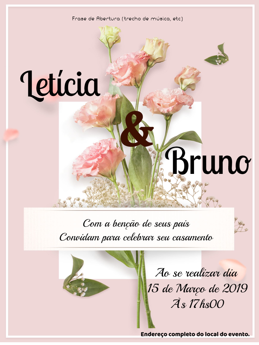 Convite de Casamento Floral Delicado para Editar e Imprimir Convite de Casamento Floral Delicado para Editar e Imprimir