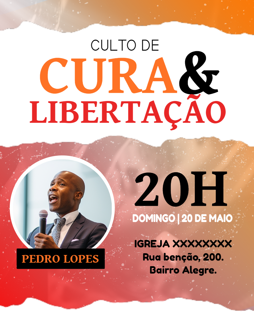 Convite para Culto de Cura e Libertação com foto para Editar Convite para Culto de Cura e Libertação com foto para Editar