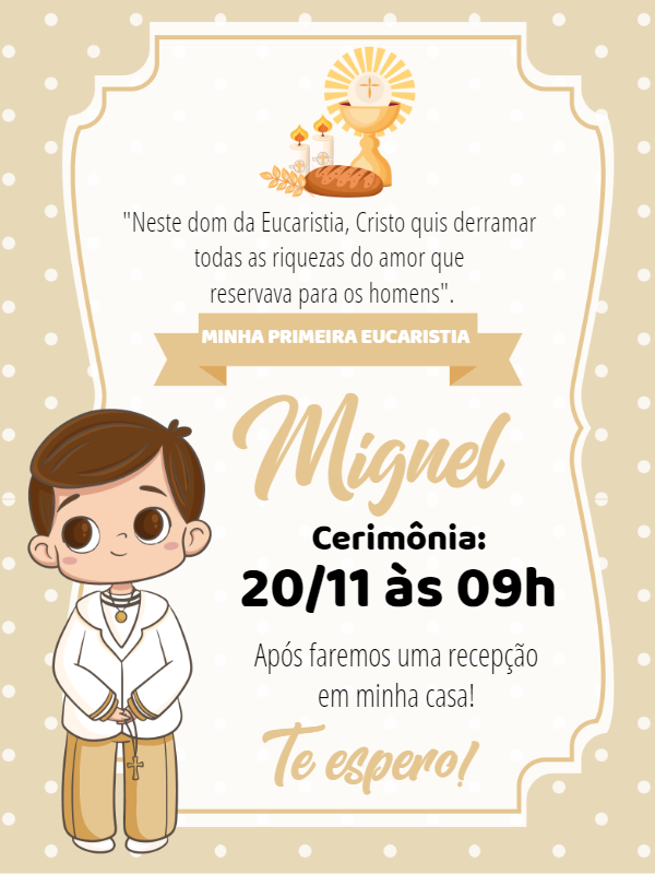 Convite Primeira Eucaristia Menino para Editar Online Convite Primeira Eucaristia Menino para Editar Online