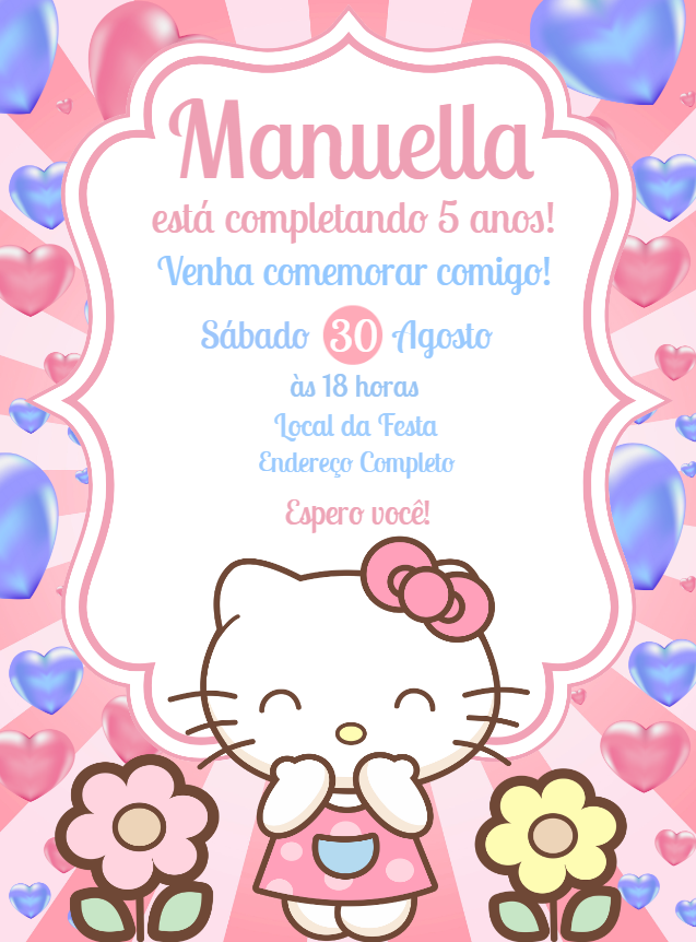 Convite de Aniversário Hello Kitty para Editar Online Convite de Aniversário Hello Kitty para Editar Online