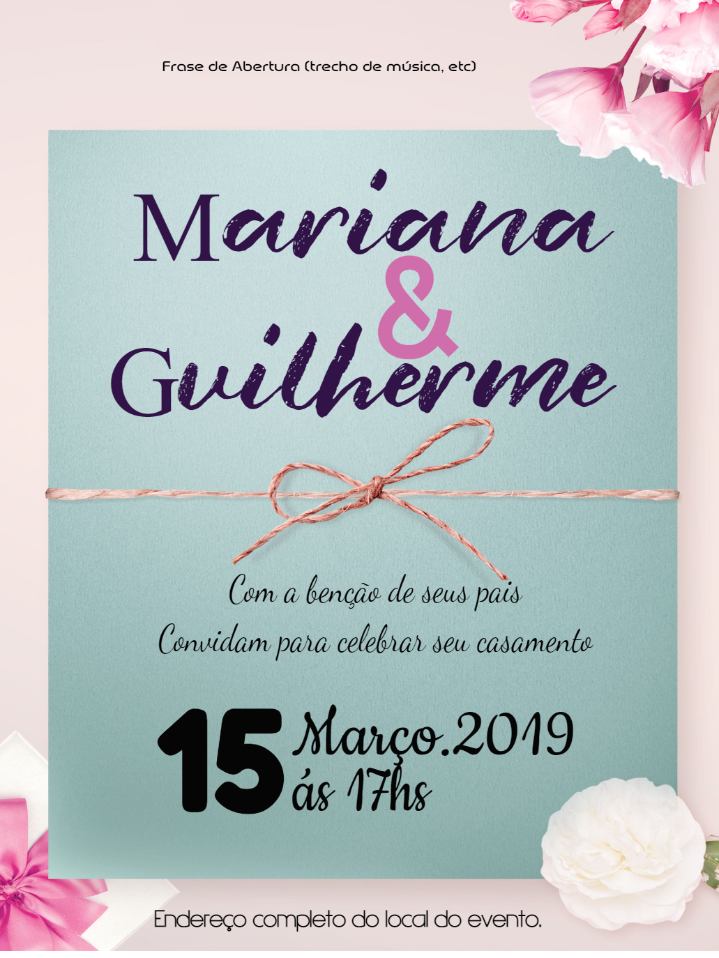 Convite de Casamento Floral Rústico para Editar Online Convite de Casamento Floral Rústico para Editar Online