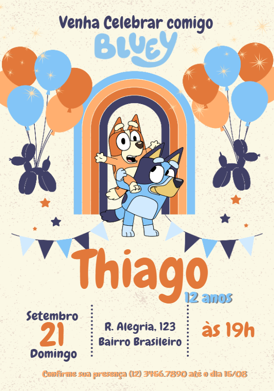 Convite Aniversário Bluey e Bingo para Editar Online Convite Aniversário Bluey e Bingo para Editar Online