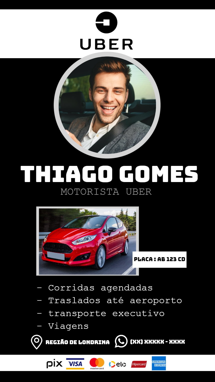 Cartão de Visita Uber com Foto para Editar Online Cartão de Visita Uber com Foto para Editar Online