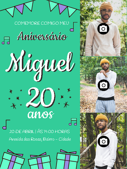 Convite de Aniversário Masculino com Fotos para Editar Online Convite de Aniversário Masculino com Fotos para Editar Online